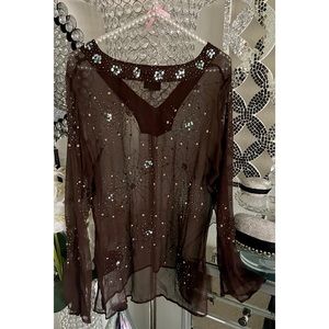 Willi Smith 100% Silk Embellished Beaded Sheer Top Coverup L